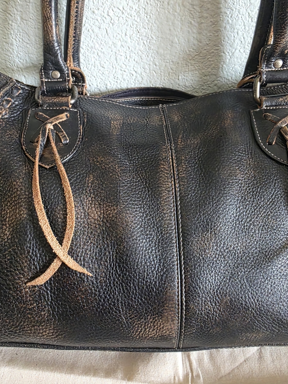 BED|STU Distressed Black Rockababy Shoulder Bag with Tassel Accents - Picture 2 of 9